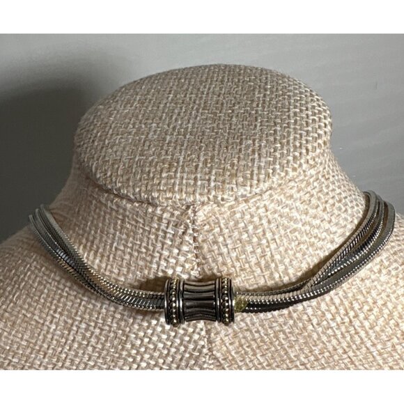 Triple Strand Necklace Silver Tone With Decorative Barrel Clasp 18" - Picture 3 of 5